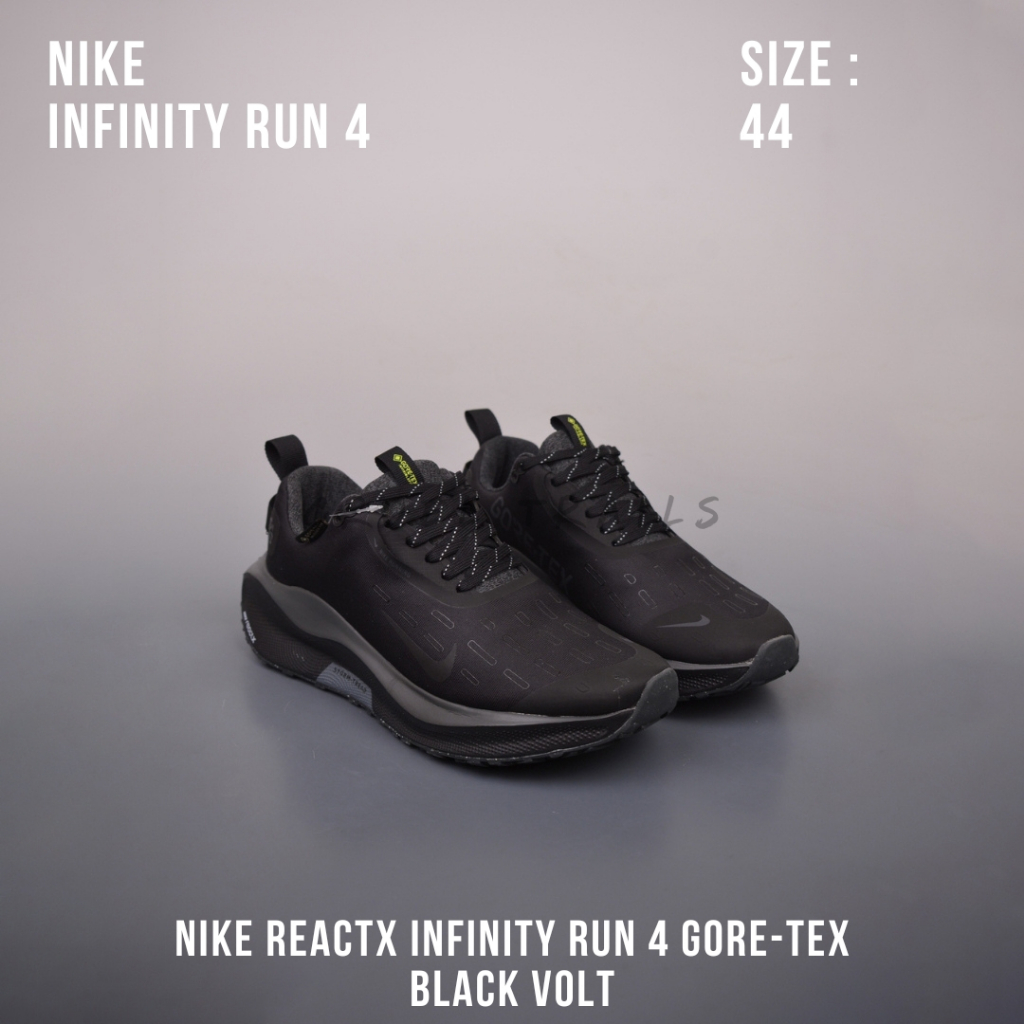 READY STOCK SIZE 44 - Nike ReactX Infinity Run (RN) 4 GORE-TEX (GTX) Black Volt BNIB ORIGINAL MATERI