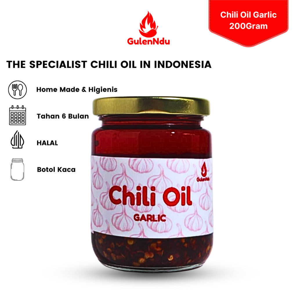 

Chili Oil Garlic 200Gram Halal Kemasan Kaca Sambal Serbaguna Super Pedas dan Gurih Bisa Instan COD