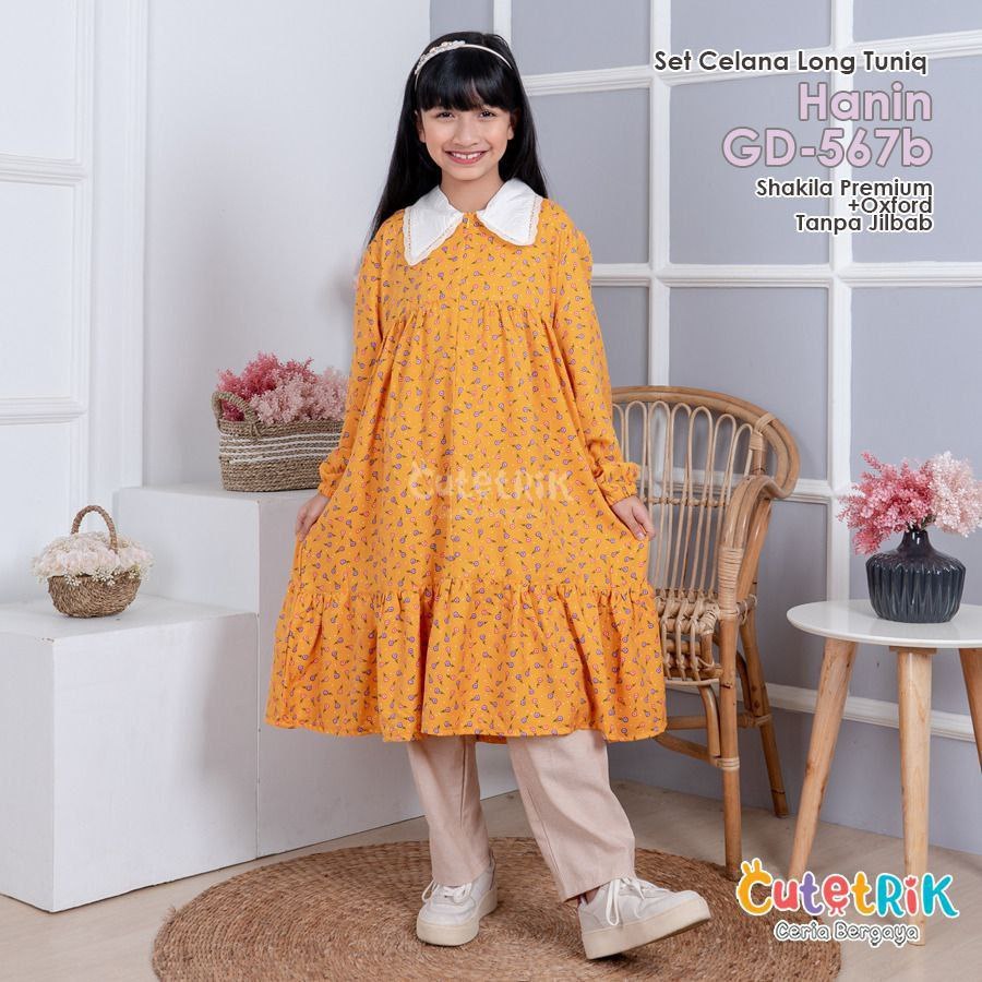(5 - 8 Tahun) CUTETRIK SETELAN LONG TUNIK HANIN GD-567B TANPA JILBAB SETELAN BUSANA MUSLIM ANAK PERE