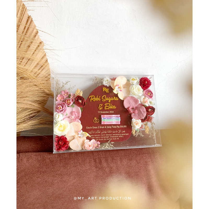 Mahar Akrilik mahar Pernikahan Akrilik Mahar Nikah flora maroon