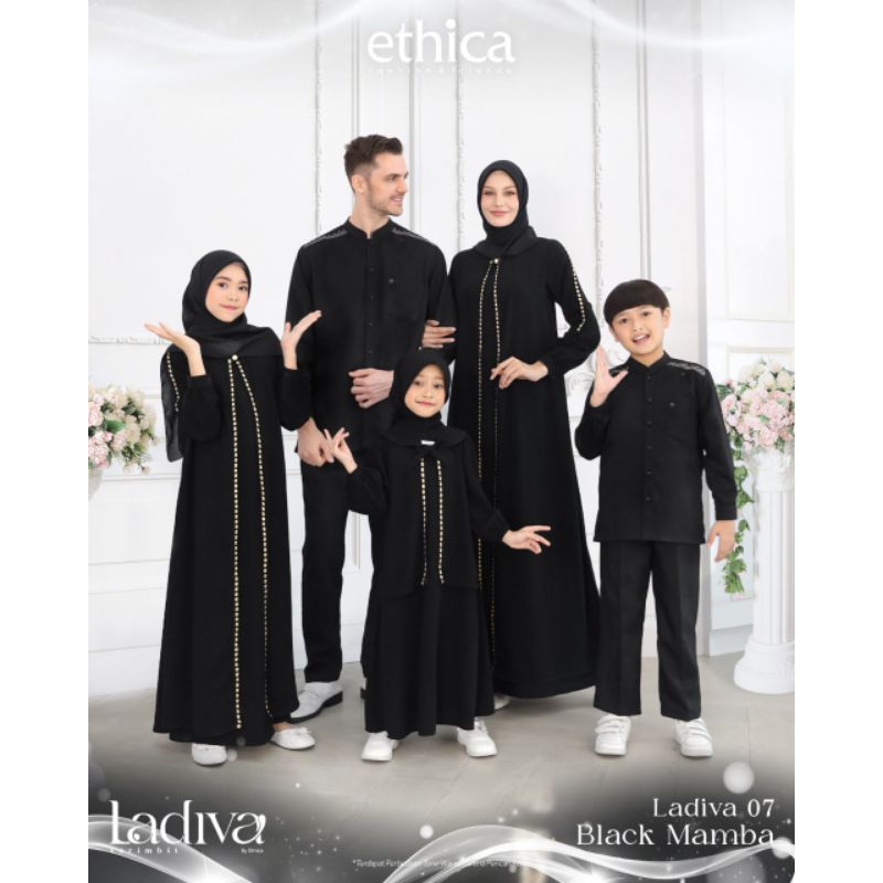 BAJU GAMIS KELUARGA WARNA HITAM LADIVA 07 BLACK MAMBA BY ETHICA | BAJU COUPLE KELUARGA SARIMBIT