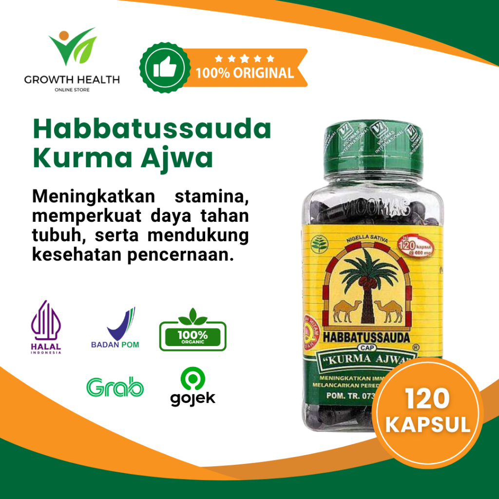 Habbatussauda Kurma Ajwa 120 Kapsul  Serbuk Cap Pohon Kurma Ajwa