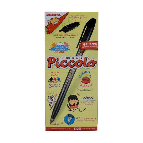 

1 PAK Zebra Bolpoin Stick Pen Piccolo 0.5 Warna Hitam 12 Pcs
