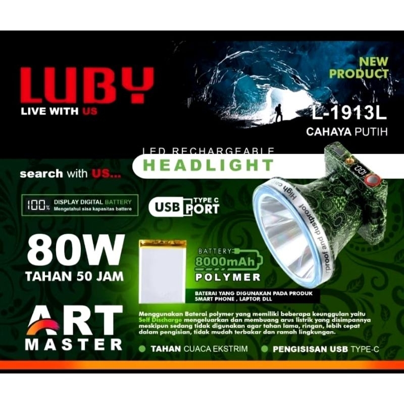 COD SENTER KEPALA LED 80WATT LUBY L1913 HEADLIGHT LUBY LED ART MASTER / SENTER KEPALA BARU