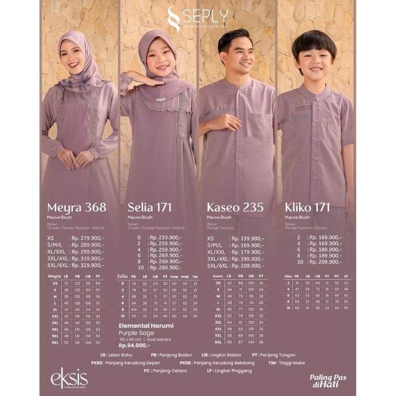 SEPLY EKSIS 264 MAUVE BLUSH MEYRA 368 KASEO 235 SELIA 171 KLIKO 171