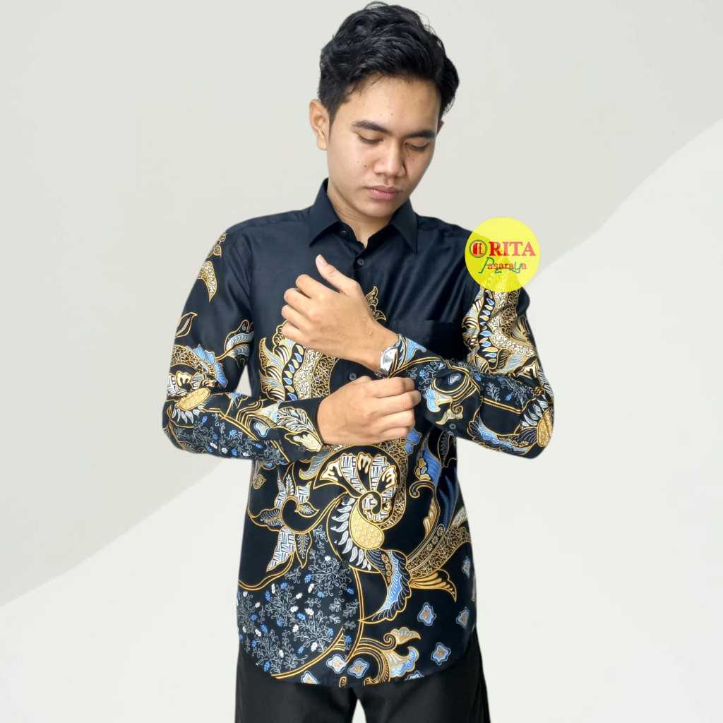 ALISAN Kemeja Batik Lengan Panjang Hitam