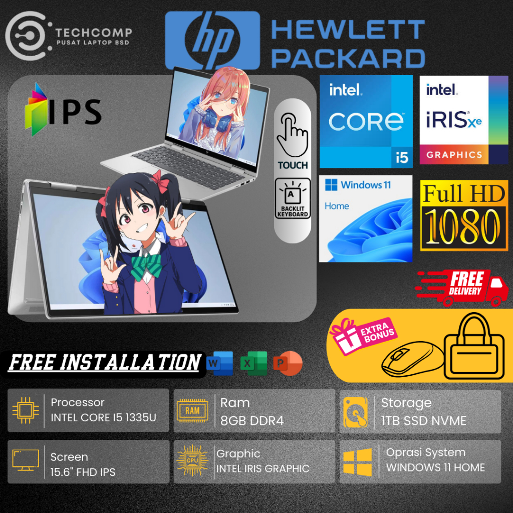 LAPTOP HP ENVY 15 X360 INTEL CORE I5 1335U RAM 8GB DDR5 1TB SSD FHD IPS TOUCHSCREEN WINDOWS 11 ORIGI