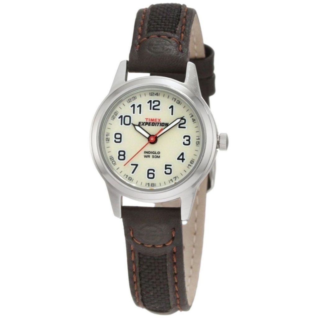 Timex T41181, Women's "Expedition" Brown Leather Watch, Indiglo, 50 Meter WR