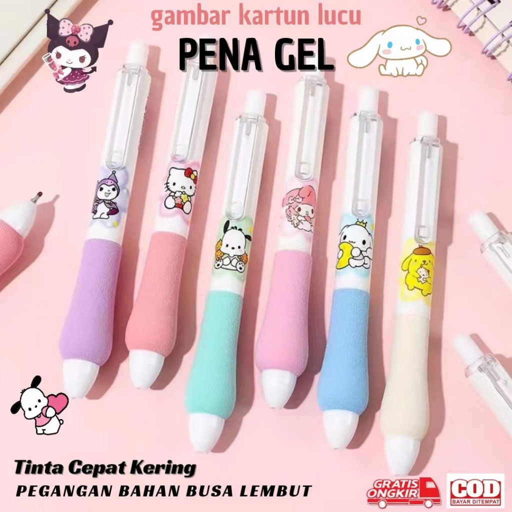 

(BISA COD) 24PCS Pena Gel Mekanik Kuromi Hello Kitty Super Lucu Kualitas ST Super Trendy Busa Lembut Tinta Cepat Kering 0.5mm - Alat Tulis