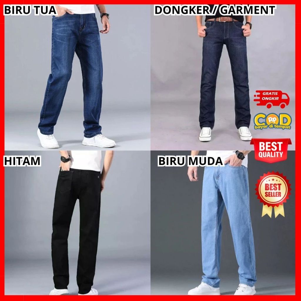 Celana Jins Pria Panjang Standar Jeans Reguler Biru Muda Telor Asin Biru Langit Birumuda Birulangit,