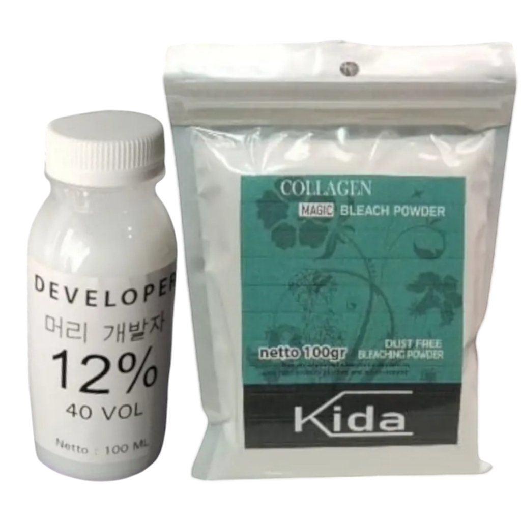 Bleaching Rambut BLEACHING PUTIH Kida + DEVELOPER Bleaching Rambut GRADE PREMIUM LEVEL COLLAGEN 9 MA