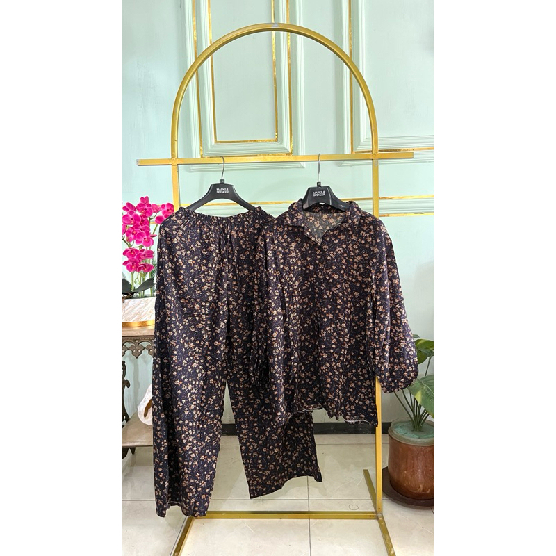 Baju Tidur Motif Bunga Lengan Panjang