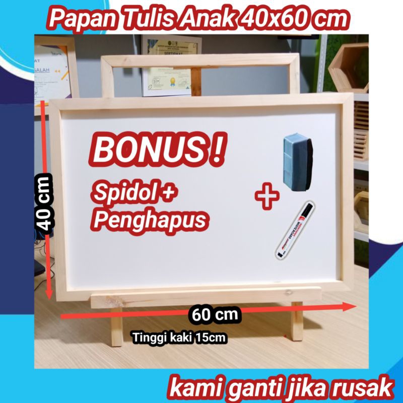 

papan tulis anak whiteboard 40x60cm + Stand (Gratis Spidol & Penghapus) igs2