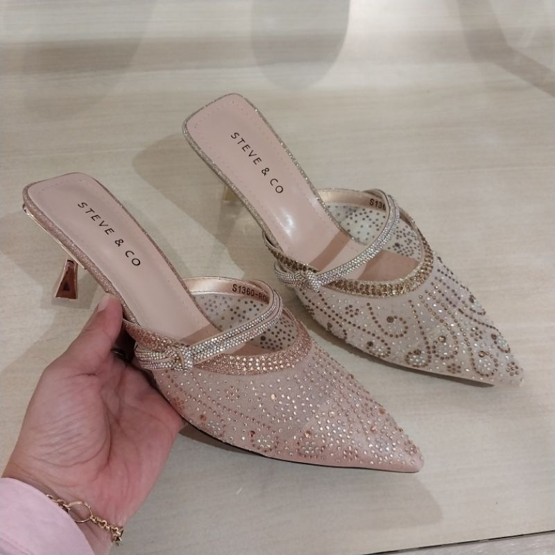 STEVE&CO sepatu selop/mules pesta wanita heels 7cm ori