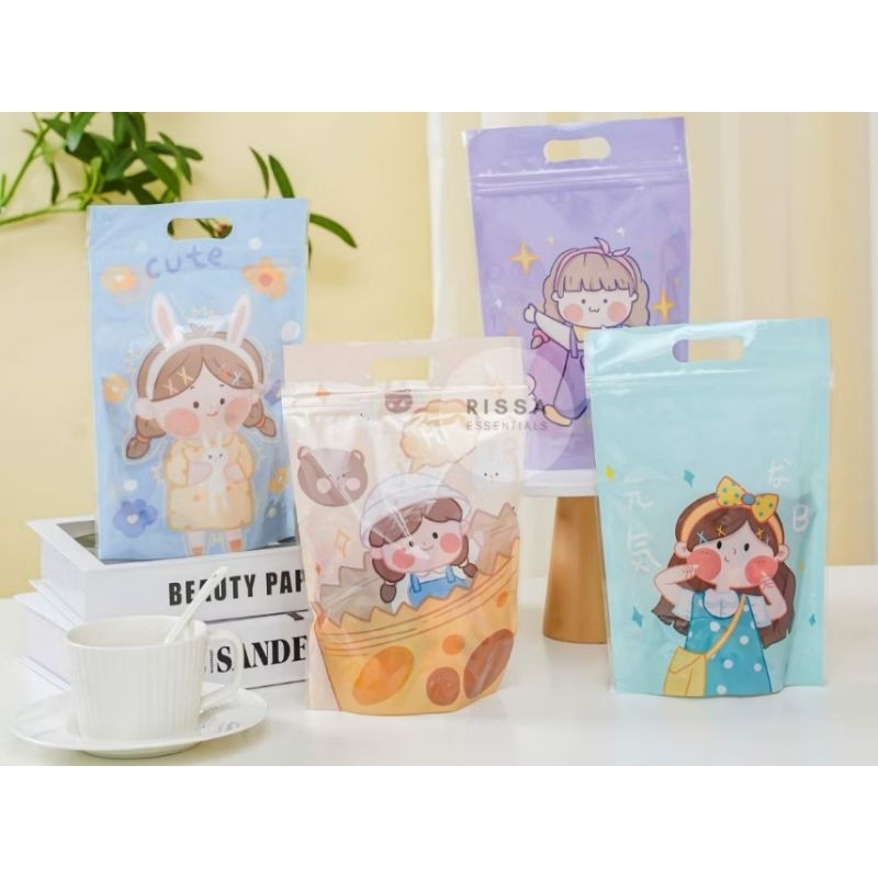 4 buah Plastik Klip Ziplock Motif Plastik Standing girls/kantong klip makanan motif anak perempuan