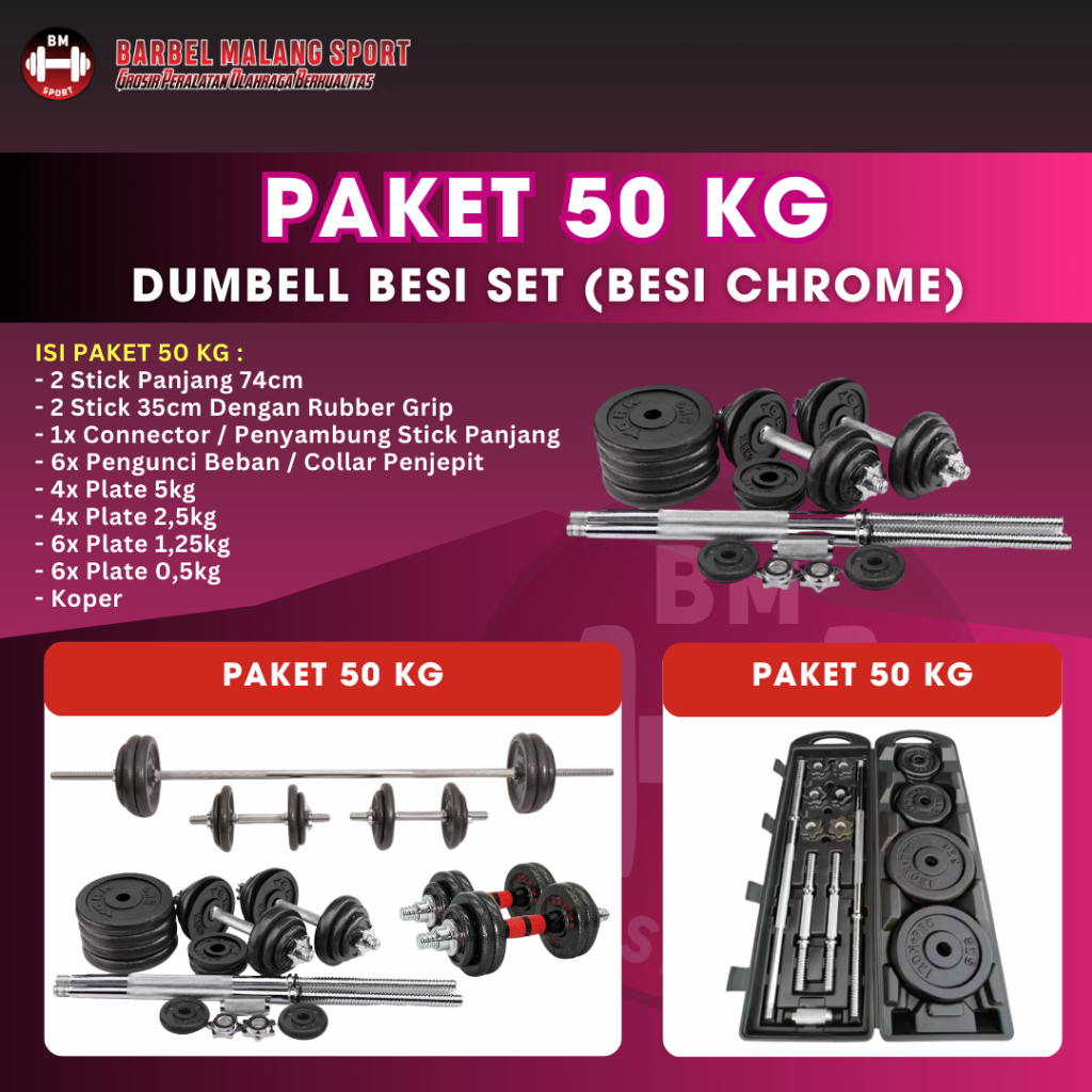 Dumbbell Barbell Besi Chrome Set 50 Kg