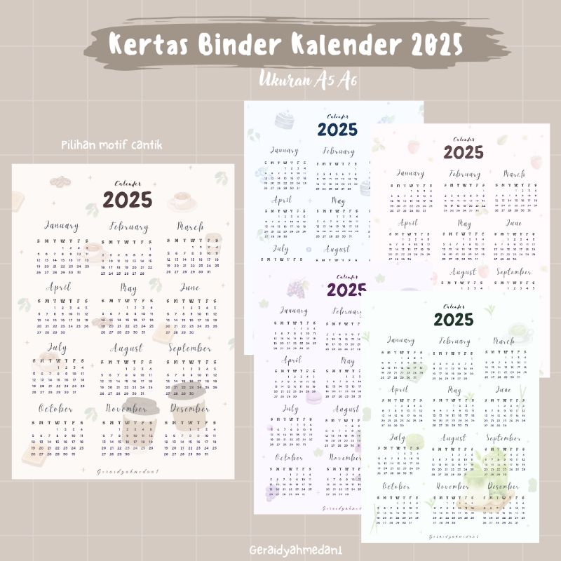 

Kertas Binder Kalender 2025 Ukuran A5 A6 Motif Buah