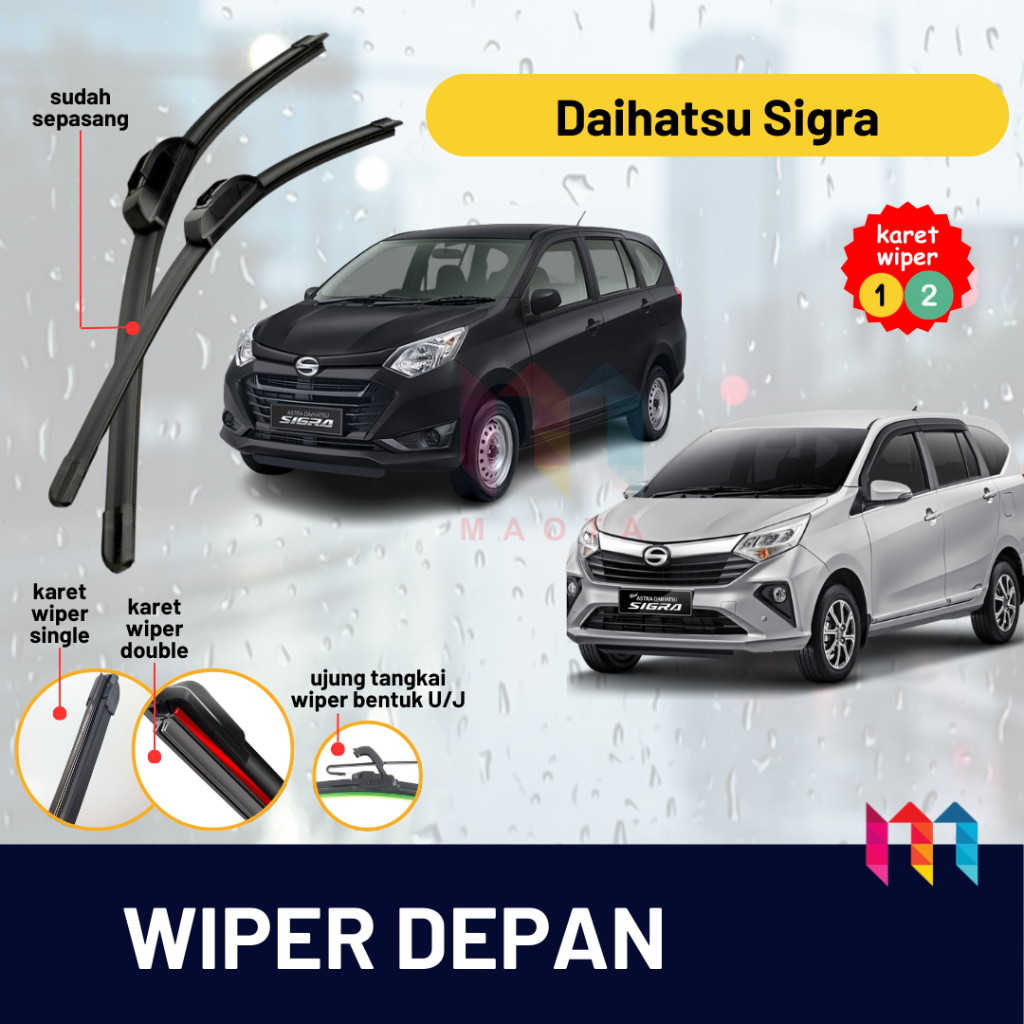 WIPER SIGRA DEPAN KANAN KIRI 1 SET WIPER SIGRA FRAMELESS WIPER SIGRA 2019 WIPER SIGRA 2016