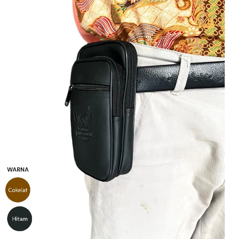DOMPET HP PINGGANG KULIT IMPORT SARUNG HP PINGGANG 3 RUANG TAHAN AIR TAS HP PINGGANG PRIA