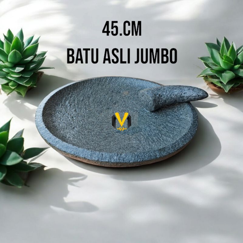 cobek batu asli ukuran 45.cm / cobek manual jumbo batu asli besar termurah