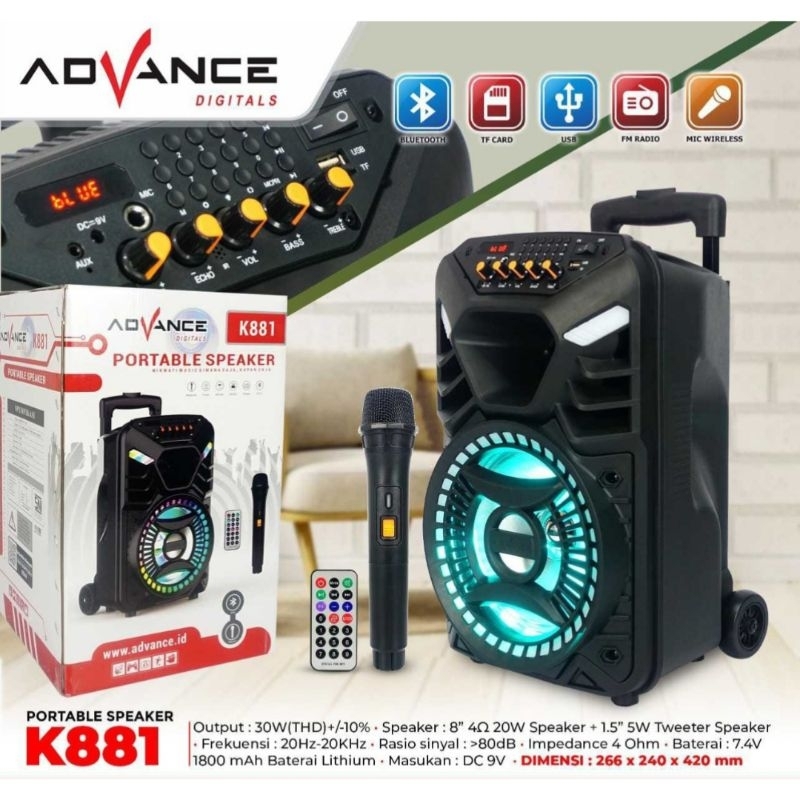ADVANCE PORTABLE SPEAKER TROLLEY BLUETOOTH K 881N