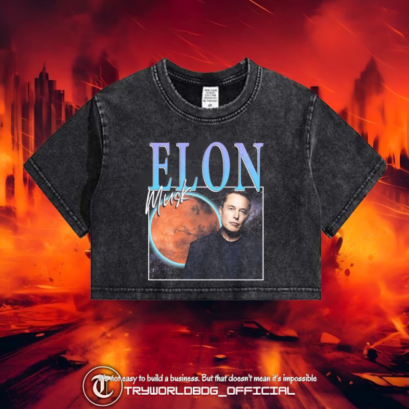 TRYWORLDBDG OFFICIAL "ELON MUSK" CROPTOP OVERSIZED | CROP TOP WASHED | KAOS CROP TOP ELON MUSK WASHI