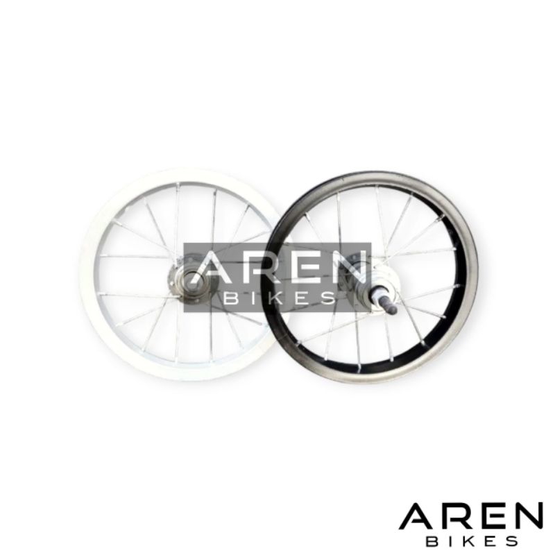 WHEELSET SEPEDA ANAK 12 INCH PUSH BIKE BALANCE HITAM SILVER RODA JADI DEPAN BELAKANG ALLOY ALUMUNIUM