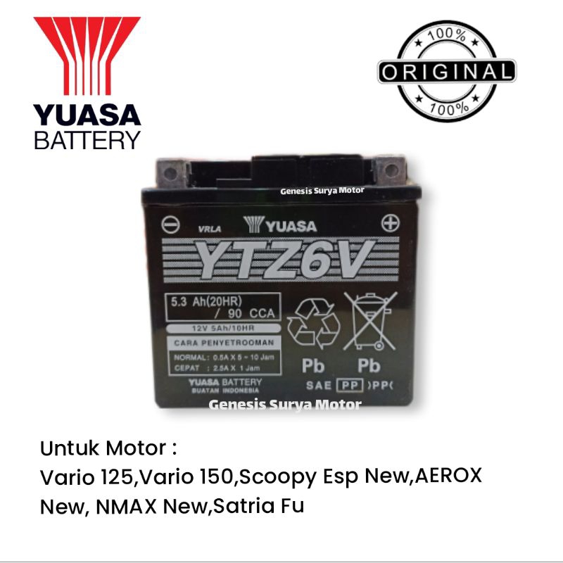 Aki YUASA YTZ-6V 12v5ah Vario 125 Beat New Supra GTR Scoopy