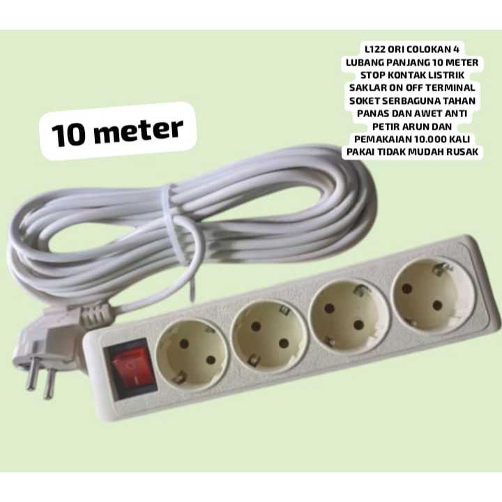 L122  COLOKAN 10M LISTRIK 4 LUBANG  M STOP KONTAK LISTRIK SAKLAR ON OFF TERMINAL SOKET PANJANG SERBA