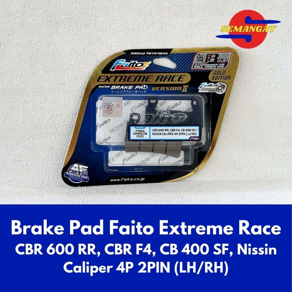 Kampas Rem Faito untuk motor CBR 600 RR, CBR F4, CB 400SF, Nissin Caliper 4P 2 PIN Extreme Race Brak