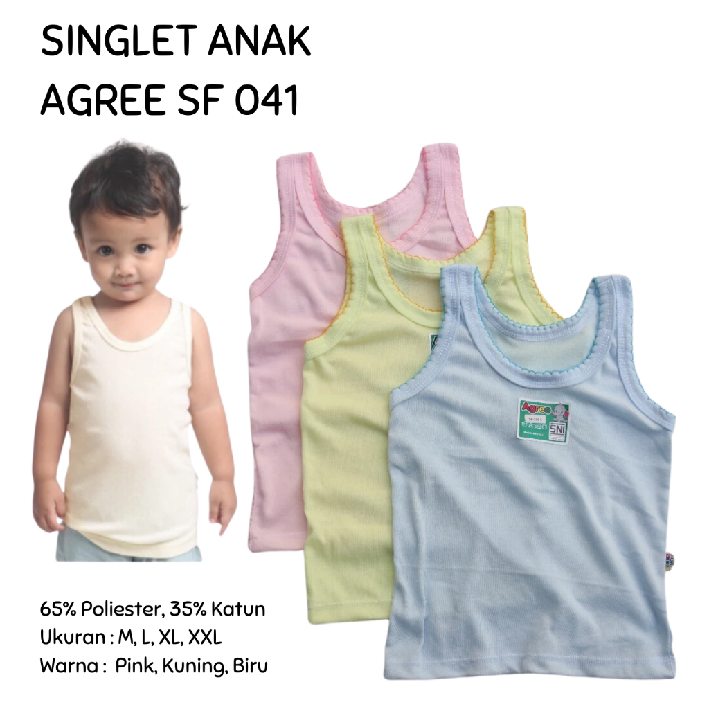 [ISI 1] Singlet Anak AGREE SF 041 ukuran M-XXL - Kaos Dalam Anak Laki Perempuan Katun Adem - Baju Da