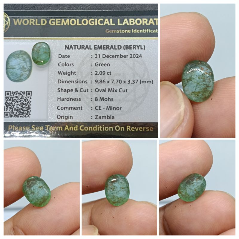 Natural Emerald Beryl Zambia 2 ct Minor Kristal memo WGL Zamrud Afrika