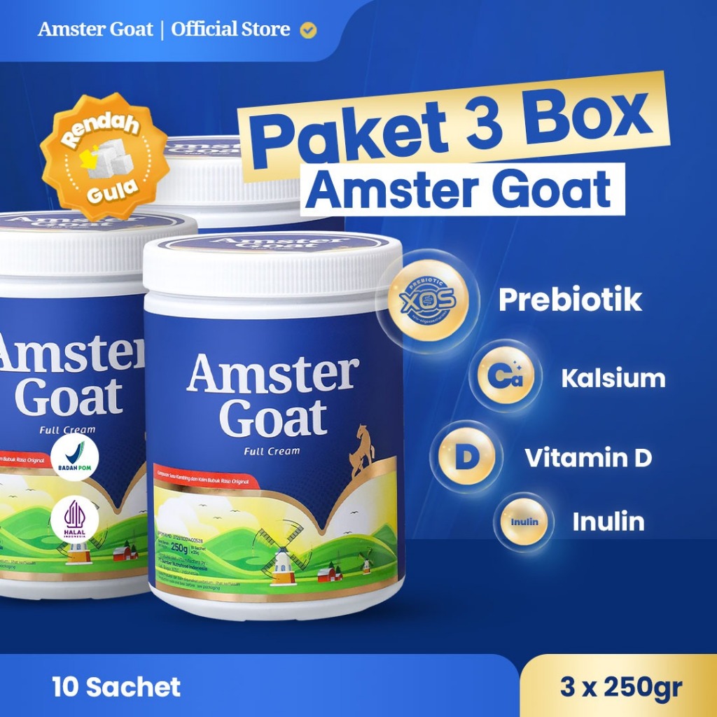 

Amster Goat - Susu Kambing 250gr Isi 10 Sachet - Bundling 3 BOX