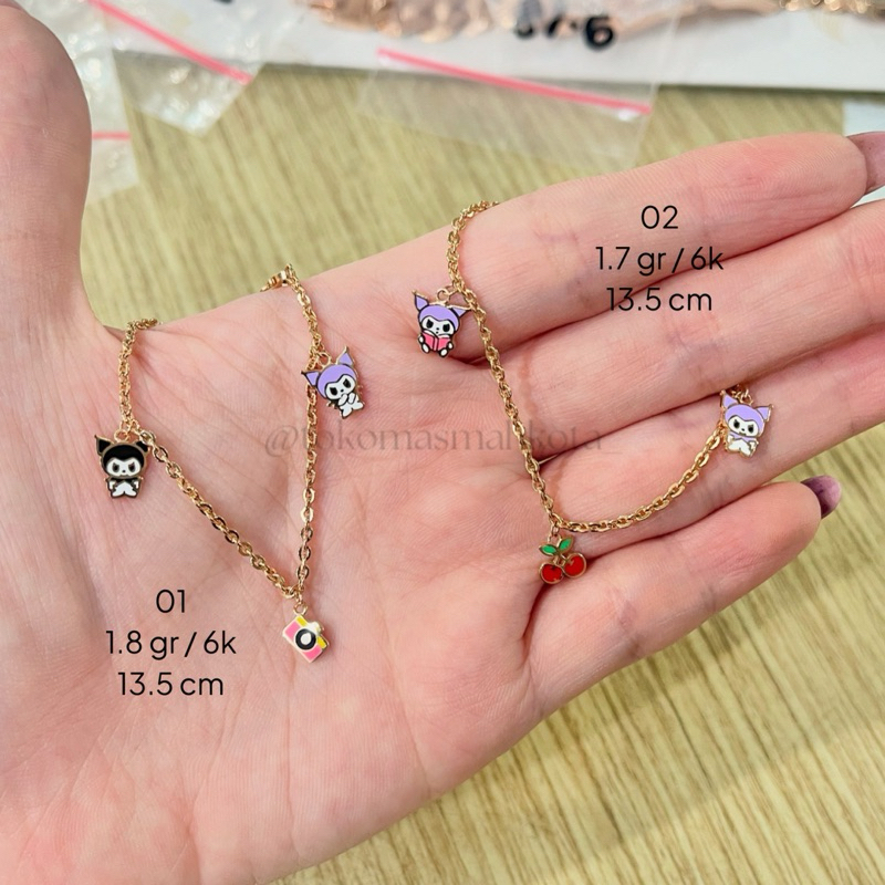 GELANG RANTAI GELANG BULAT ANAK KUROMI EMAS ASLI 6K