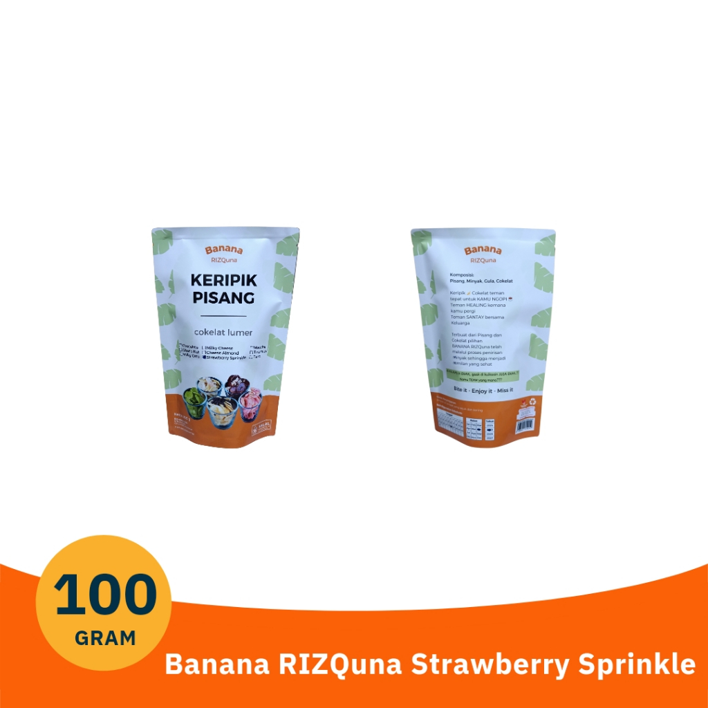 

DIJAMIN ASLI! Banana RIZQuna keripik pisang cokelat lumer Strawberry Sprinkle / keripik pisang coklat lumer pouch | keripik pisang coklat lumer 100 gram