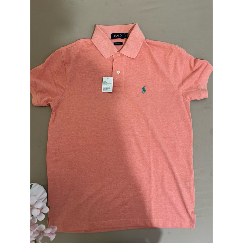 Polo Shirt Custom Fit Cotton size M warna Peach / Kaos Pria / Kaos Polo / Atasan Pria