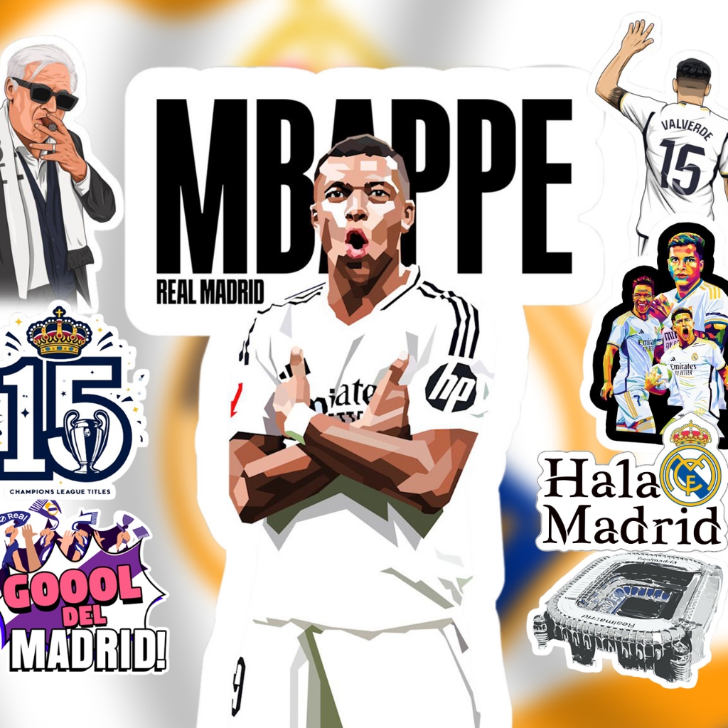 

STICKER PACK 15pcs REAL MADRID LOS BLANCOS WATERPROOF HOLOGRAM AESTHETIC MURAH BOLA Klub Sepak Bola Liga SpanyolUNTUK LAPTOP CASE HP HELM STICKER CASE