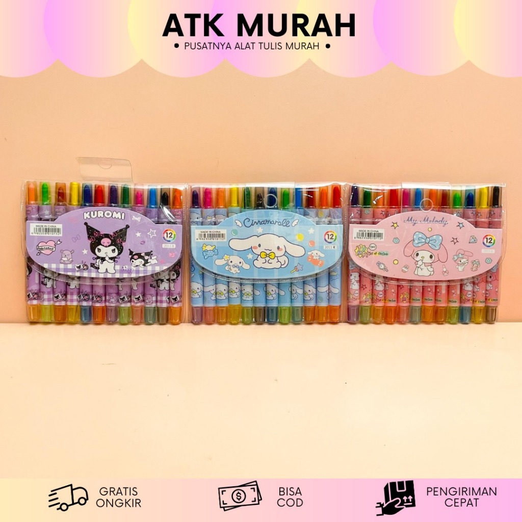 

KRAYON TWIST MINI SANRIO ISI 12 PCS MN-1768 CRAYON PUTAR SANRIO ALAT MEWARNAI MURAH TERJANGKAU