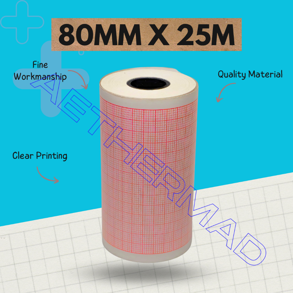 

Kertas Elektrokardiogram / Kertas ECG EKG 80mm X 25M X 16mm ROLL / Thermal paper EKG 80mm X 25M Roll