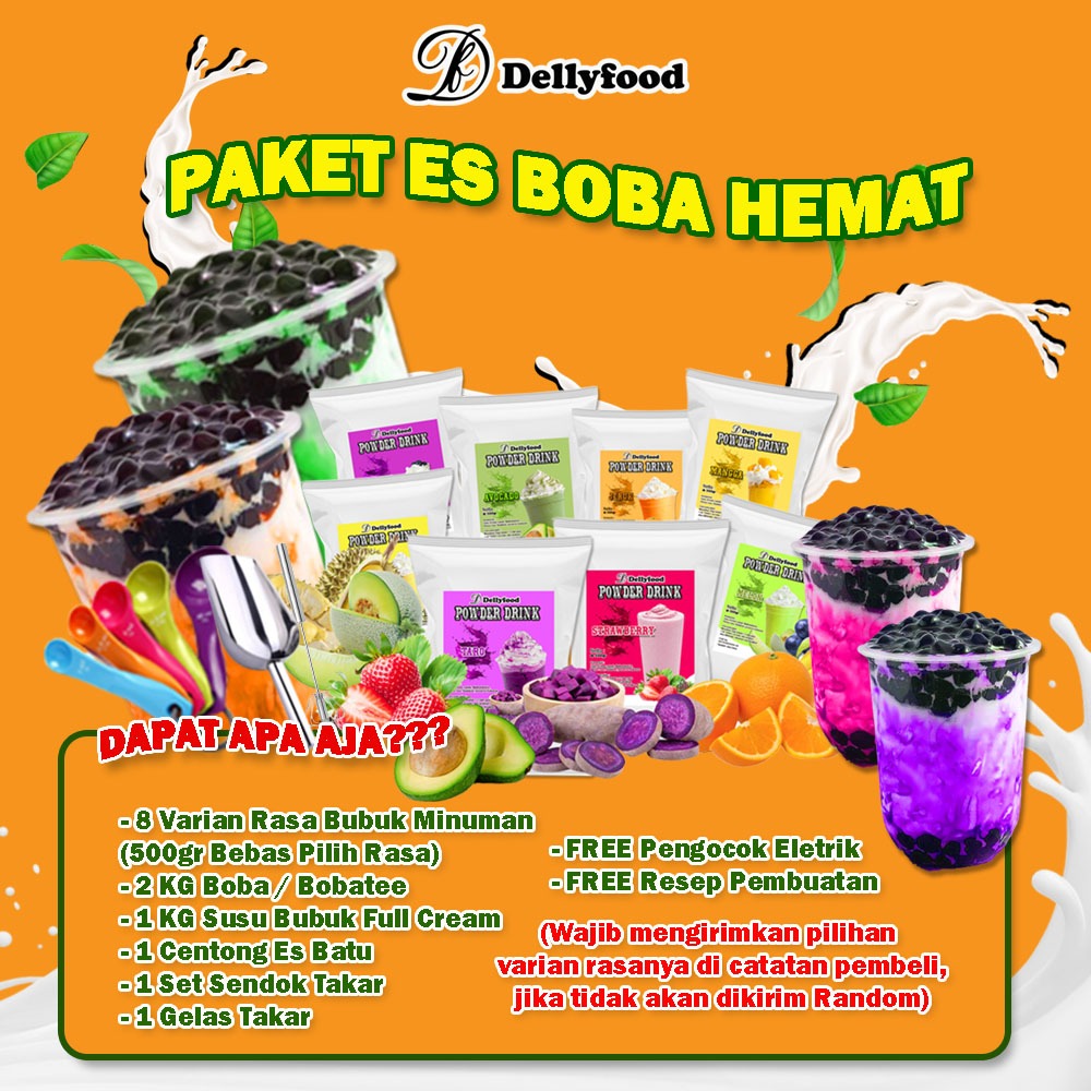 

Dellyfood Paket Usaha Es Boba Hemat Powder Drink / Minuman Kekinian Boba