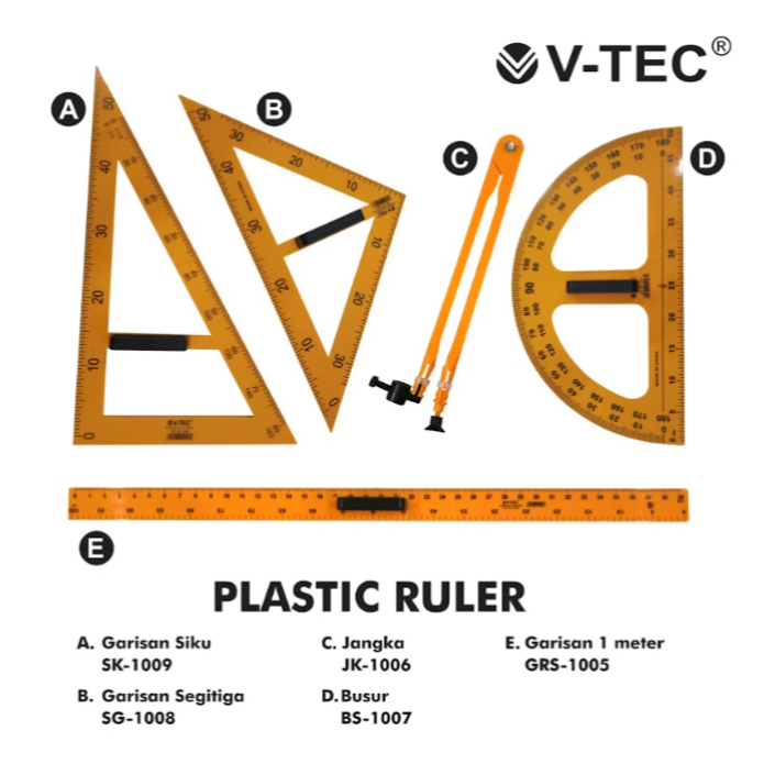 

V tec Ruler Arc Penggaris Busur derajat Siku Segitiga / Garisan Papan Tulis