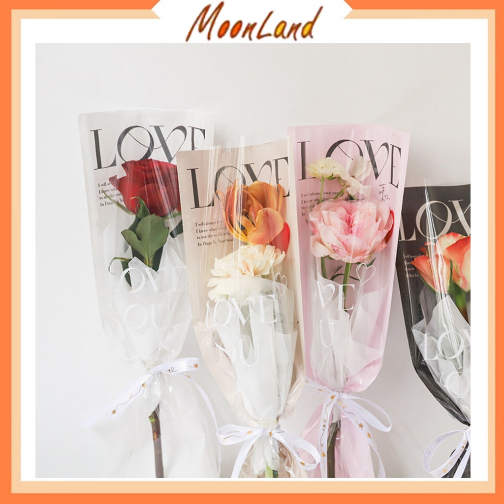 

30 Lembar Plastik single flower love printed korean style plastik bunga tangkai satuan SF04