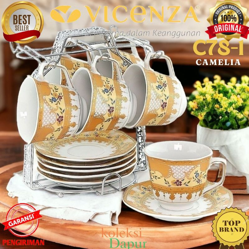 Cangkir set segi delapan VICENZA, tea set Camelia, wadah saji dengan desain anggun, higienis tak ber