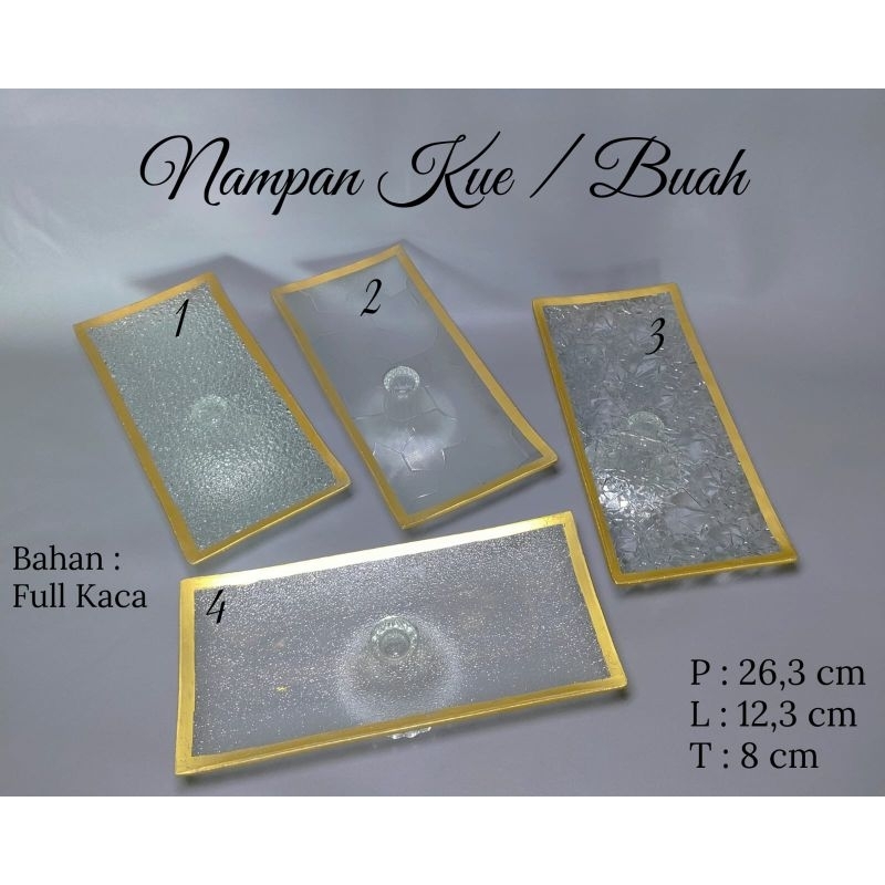 Nampan Kaca Kue/Buah Standing/ nampan gold kaca / nampan mewah elegan