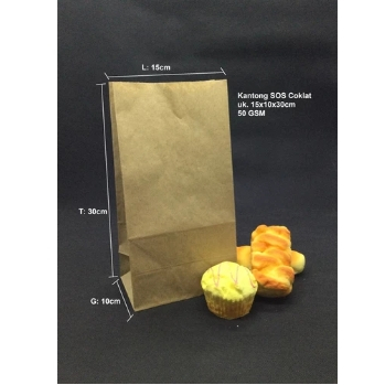 

(100pcs) Kantong Kertas SOS Tipis Coklat (L) Ukuran 30x15x10cm