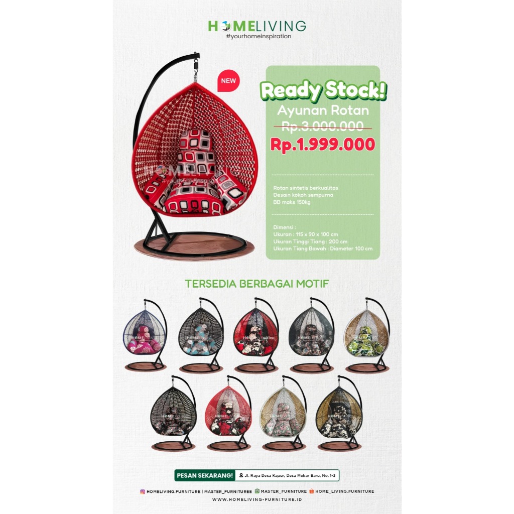 HOMELIVING-AYUNAN ROTAN - AYUNAN SANTAI - KURSI AYUNAN - KURSI SANTAI