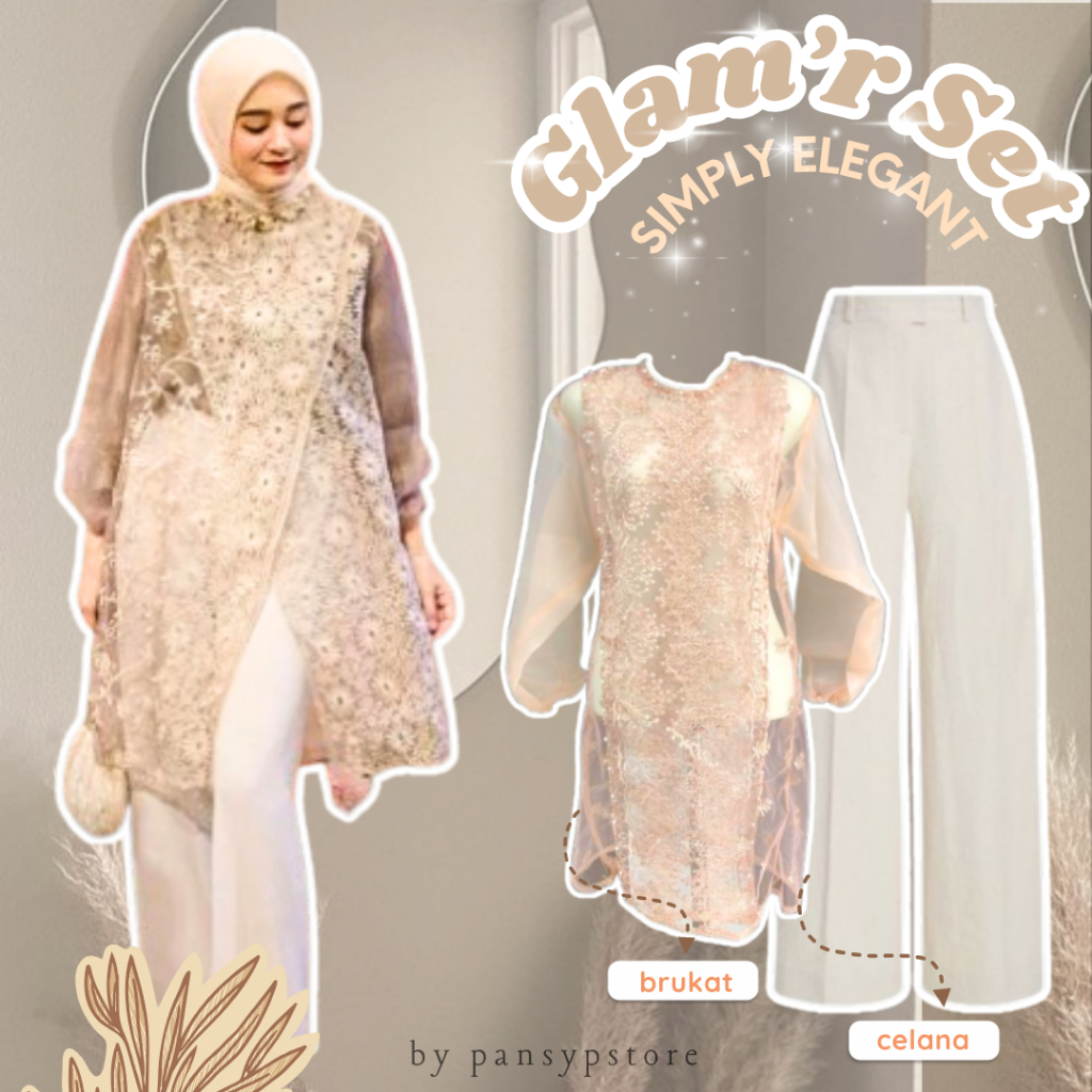 Glamour Set Outer Brukat Kondangan Celana Kulot Premium Setelan One Set Simple Wisuda Tunik Lebaran