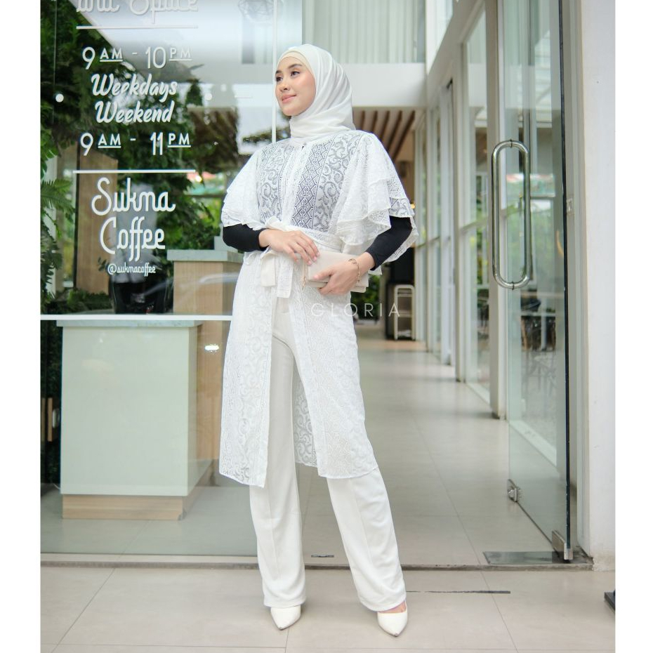 Orelle Outer Brukat Cardigan Brokat Lengan Pendek Ruffle Outerwear Lace