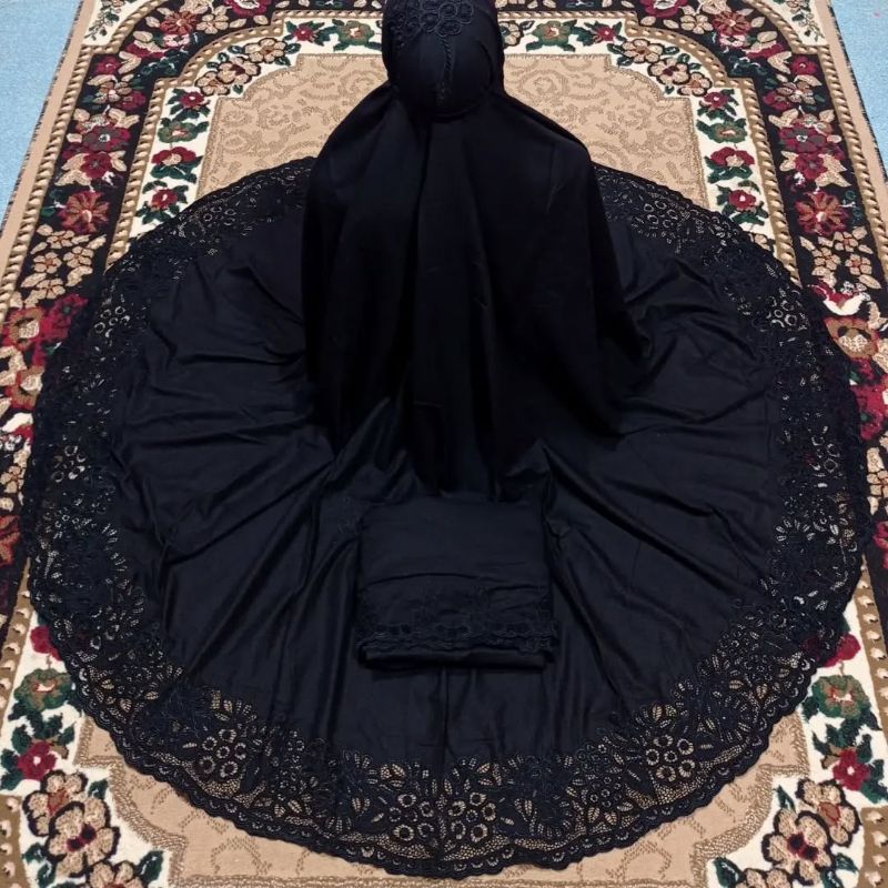 Mukena Kerancang Keliling Hitam Katun Paris