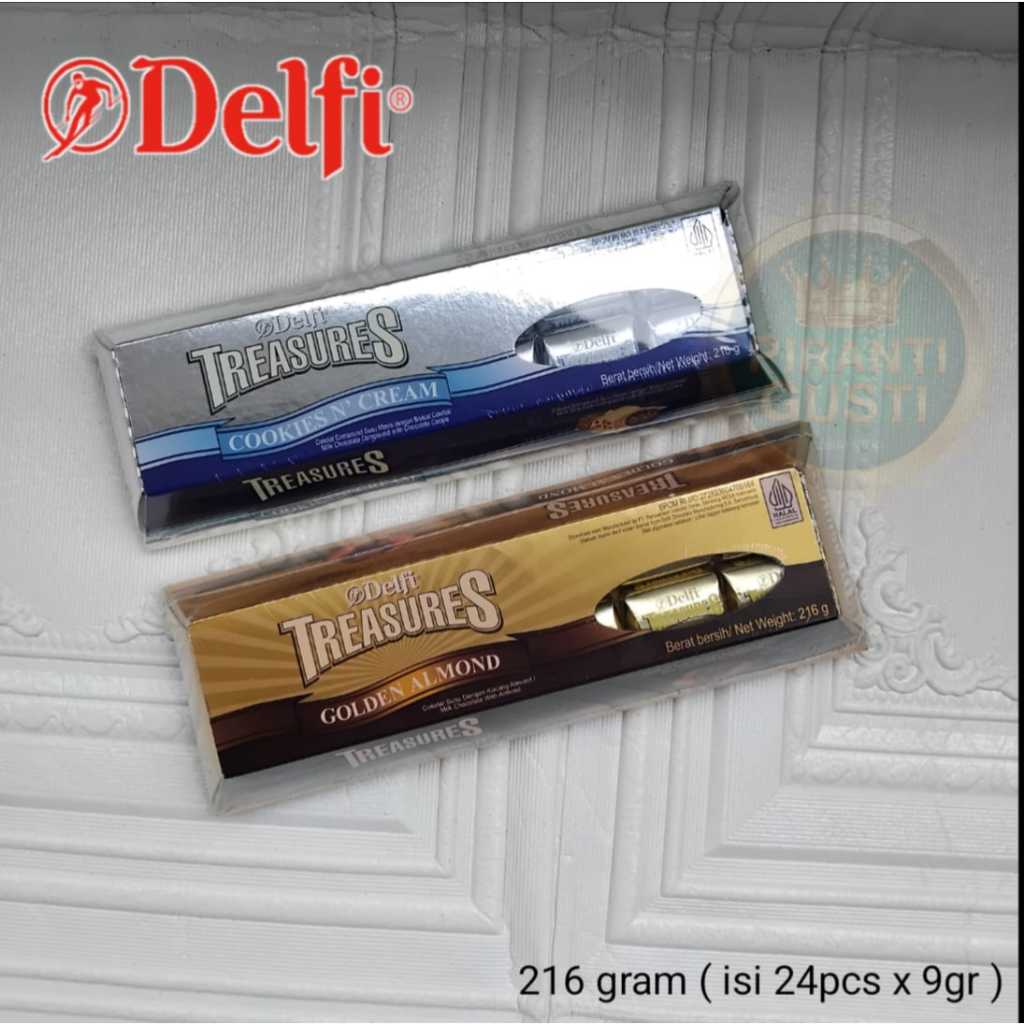 

Delfi treasures cokelat kemasan box 216gr ( isi 24pcs x 9gr )